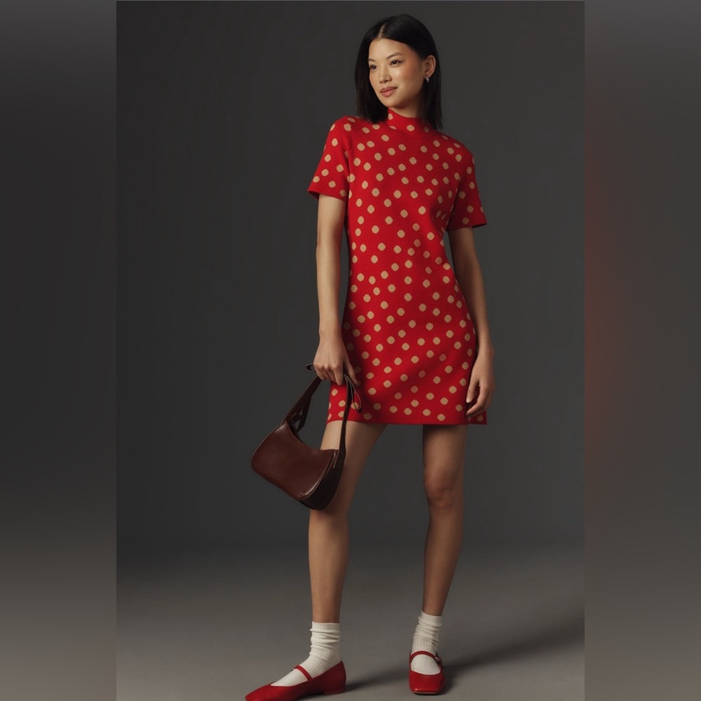 ✨ Anthropologie Nina Short-Sleeve Mock-Neck Mod Mini Dress Sz XLP - Picture 4 of 12